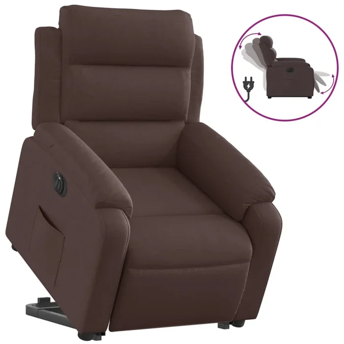 vidaXL Sillón eléctrico reclinable elevable de tela marrón oscuro (19)