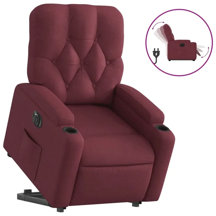 vidaXL Sillón eléctrico reclinable elevable de tela rojo tinto (10)