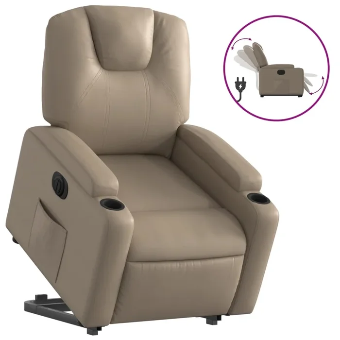 vidaXL Sillón elevable eléctrico cuero artificial capuchino (4)
