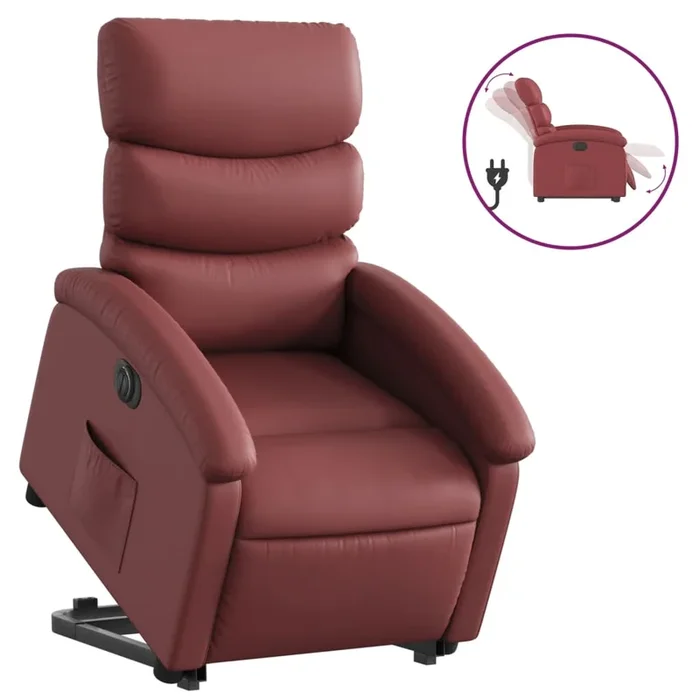 vidaXL Sillón elevable eléctrico cuero artificial rojo tinto (5)