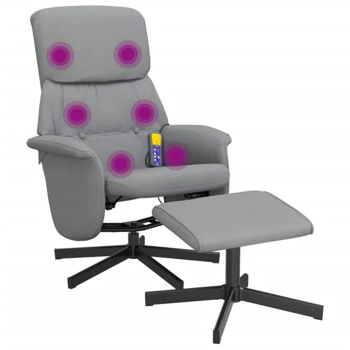 vidaXL Sillón reclinable de masaje con reposapiés tela gris claro (4)