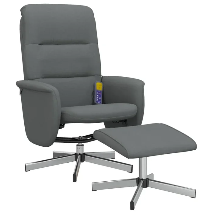 vidaXL Sillón reclinable de masaje con reposapiés tela gris oscuro (5)