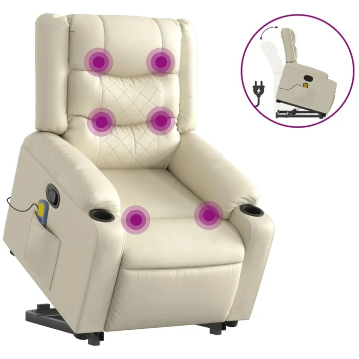 vidaXL Sillón reclinable de masaje de pie cuero artificial color crema (6)