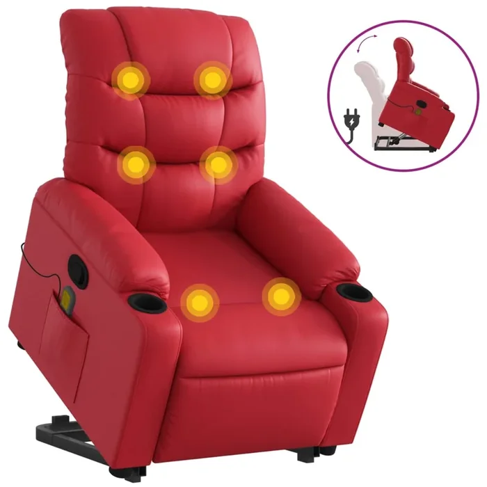 vidaXL Sillón reclinable de masaje de pie cuero artificial rojo (3)
