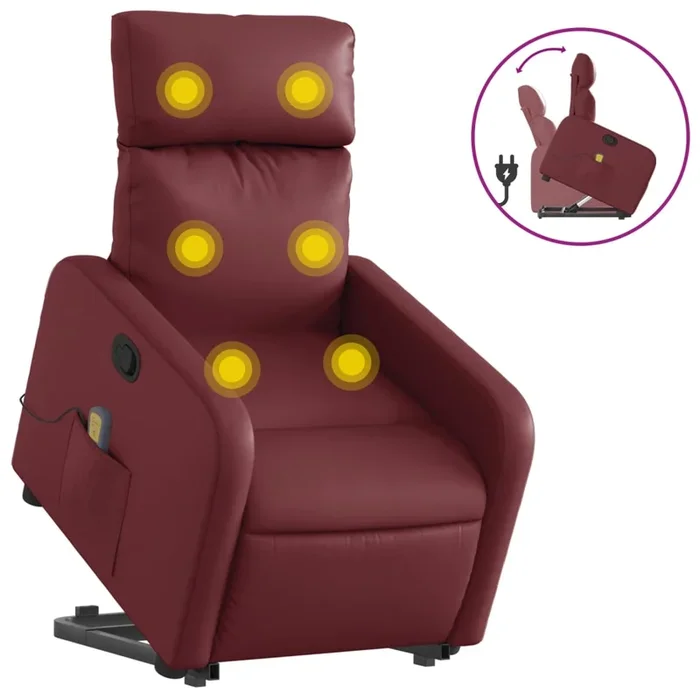 vidaXL Sillón reclinable de masaje de pie cuero artificial rojo tinto (3)