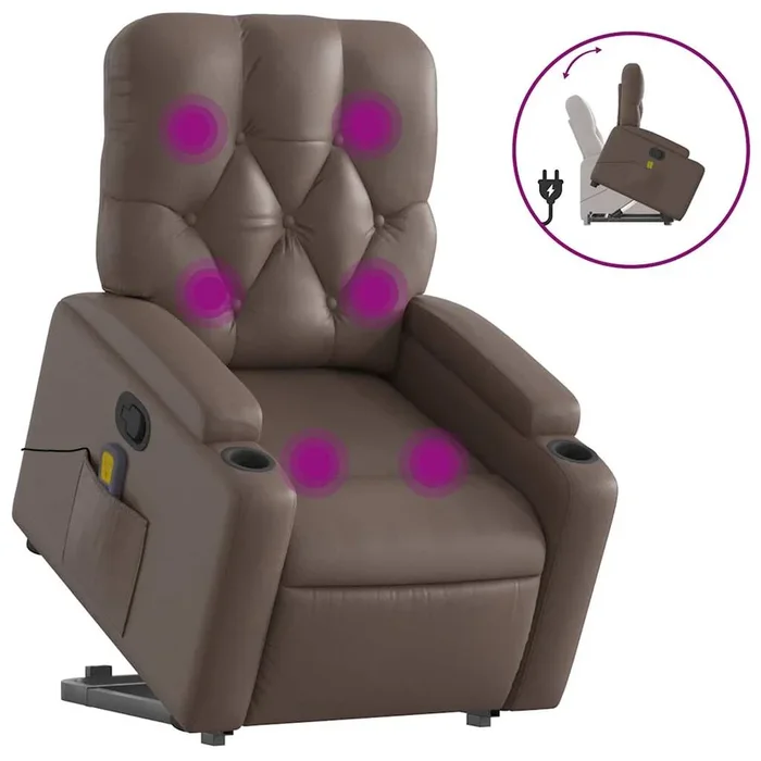 vidaXL Sillón reclinable de masaje de pie de cuero sintético marrón (3)