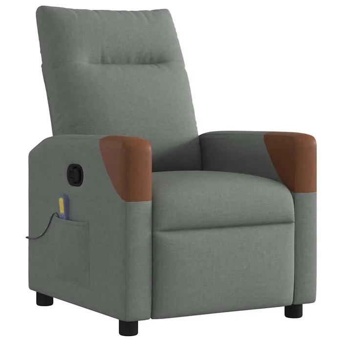 vidaXL Sillón reclinable de masaje de tela gris oscuro