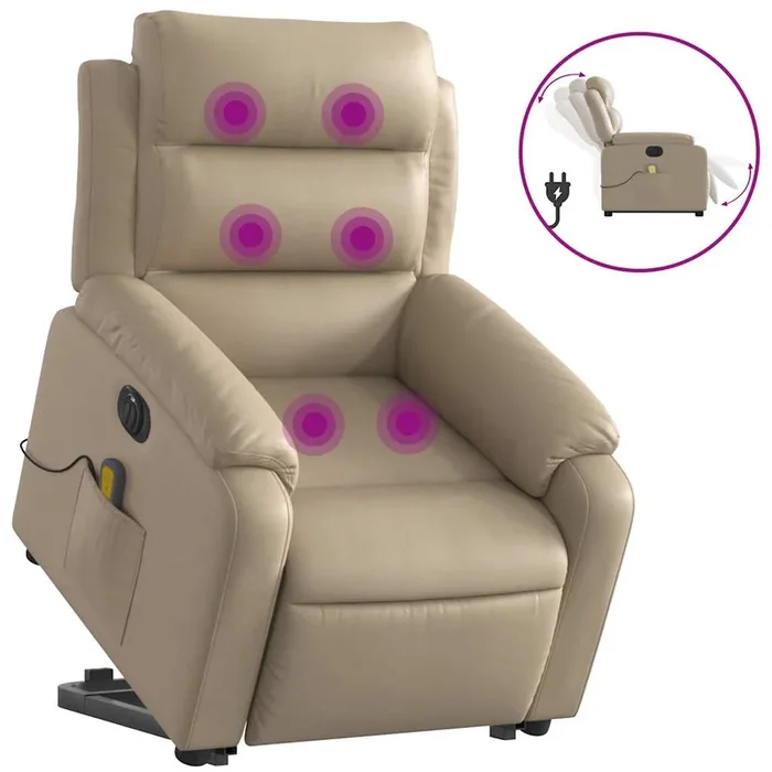 vidaXL Sillón reclinable de masaje eléctrico cuero sintético capuchino (23)