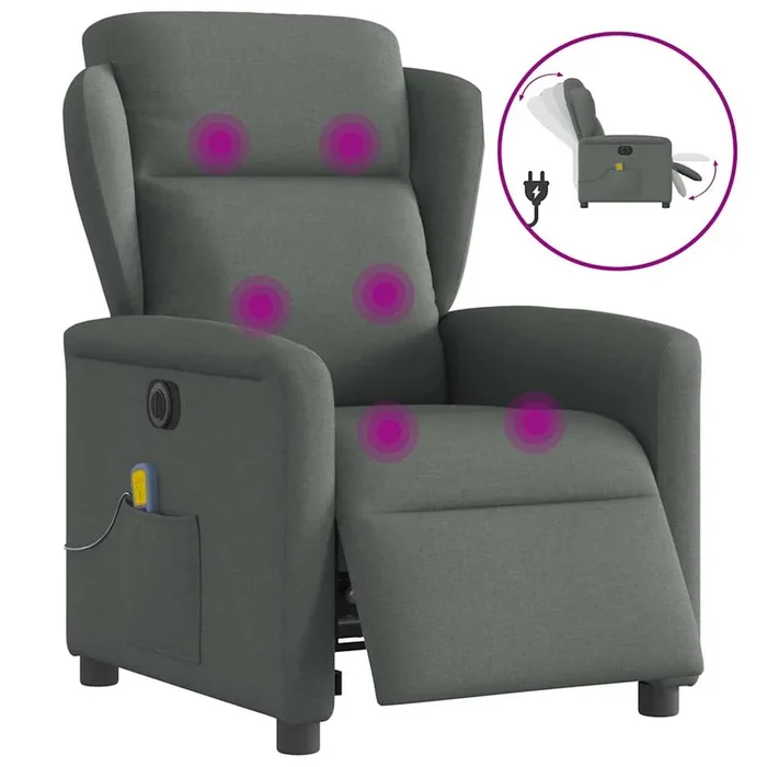 vidaXL Sillón reclinable de masaje eléctrico tela gris oscuro (20)