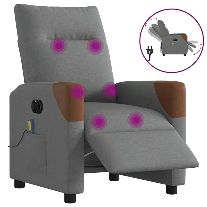 vidaXL Sillón reclinable de masaje eléctrico tela gris oscuro (5)