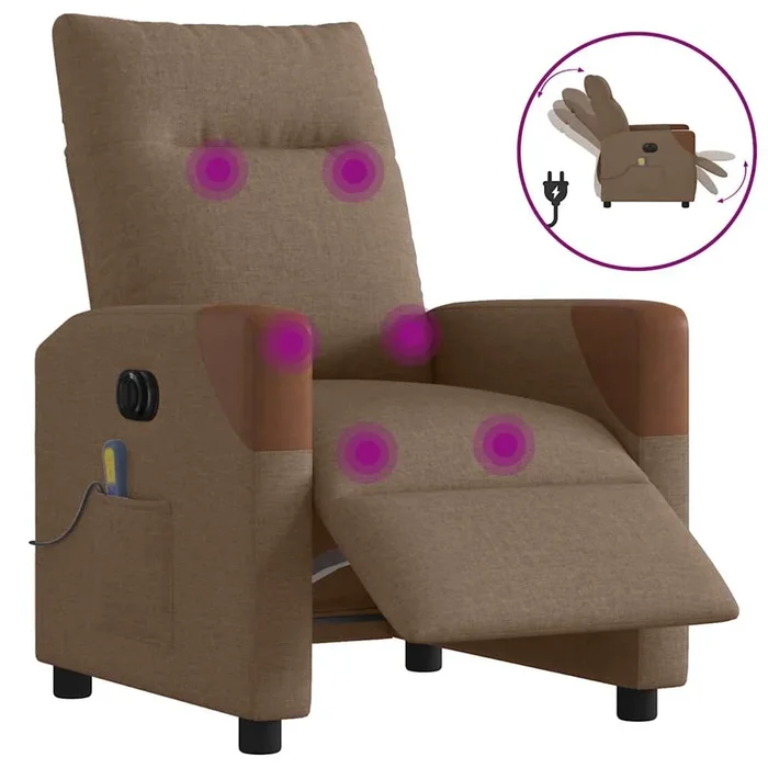 vidaXL Sillón reclinable de masaje eléctrico tela marrón (23)