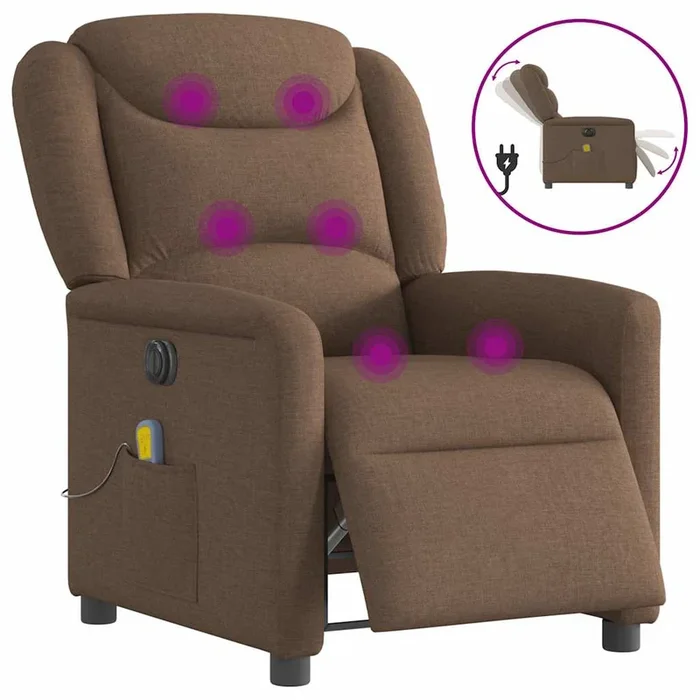 vidaXL Sillón reclinable de masaje eléctrico tela marrón (3)