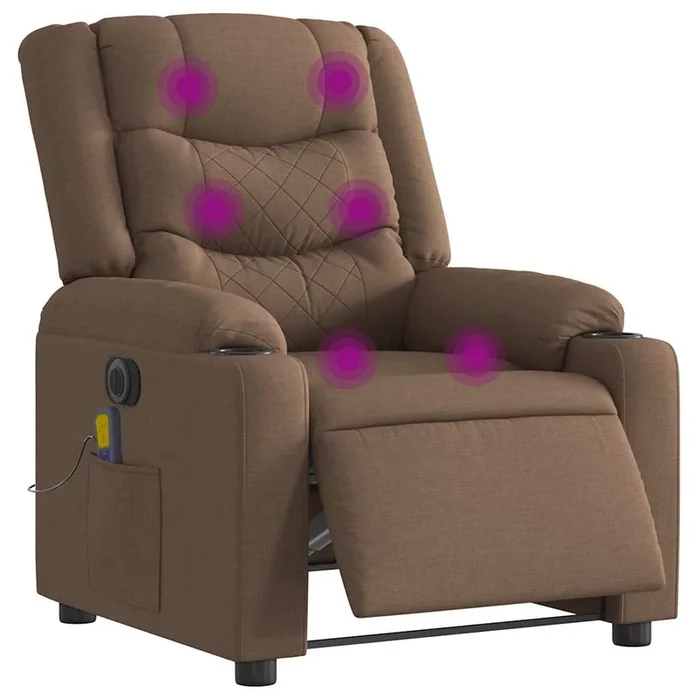 vidaXL Sillón reclinable de masaje eléctrico tela marrón