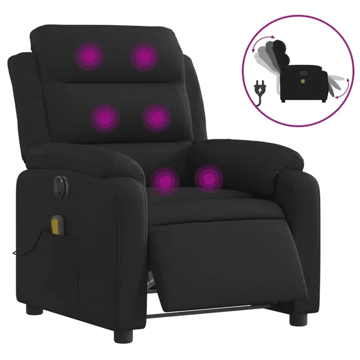 vidaXL Sillón reclinable de masaje eléctrico tela negro (13)