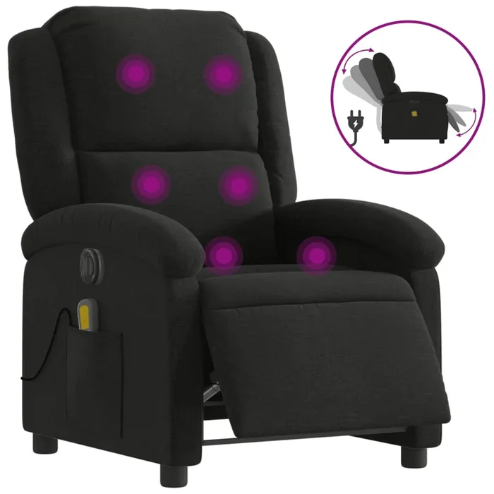 vidaXL Sillón reclinable de masaje eléctrico tela negro (16)