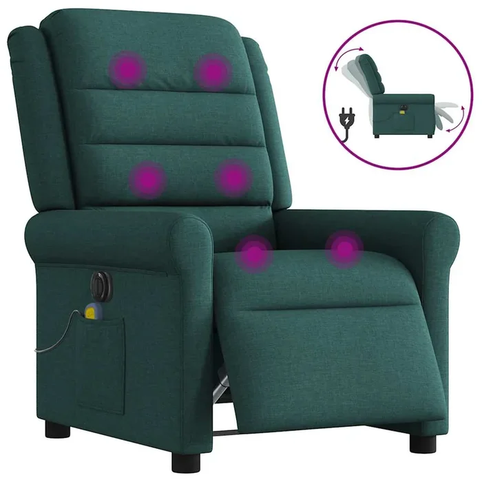 vidaXL Sillón reclinable de masaje eléctrico tela verde oscuro (21)