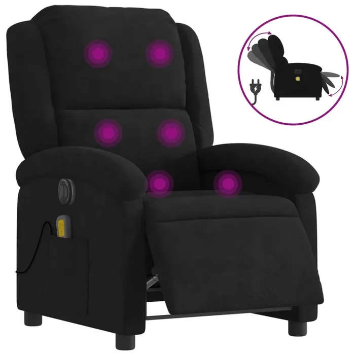 vidaXL Sillón reclinable de masaje eléctrico terciopelo negro (2)