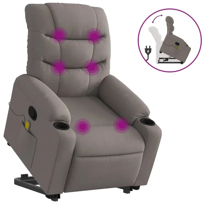 vidaXL Sillón reclinable de masaje elevable tela gris taupé (6)