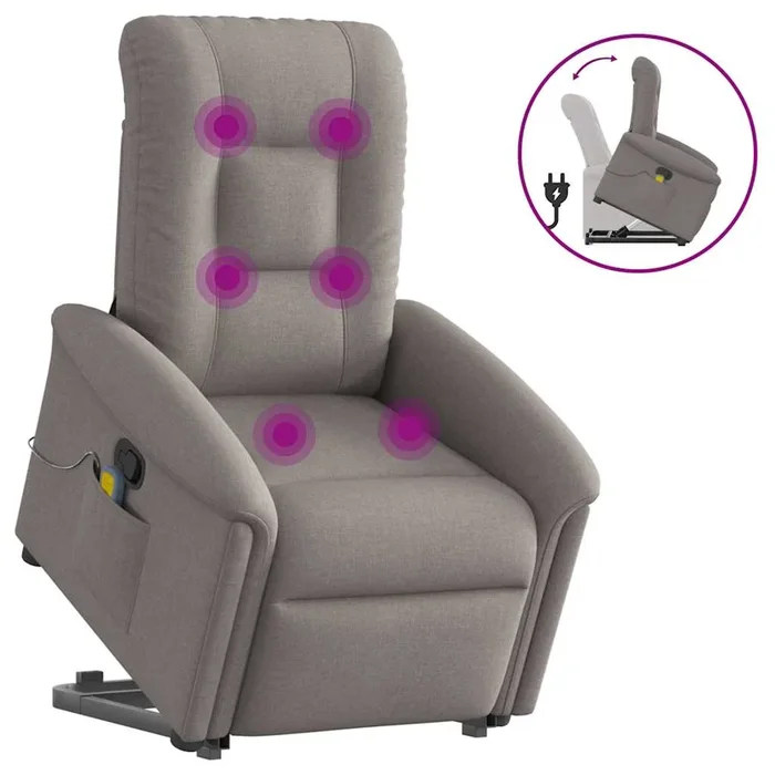 vidaXL Sillón reclinable de masaje elevable tela gris taupé (9)