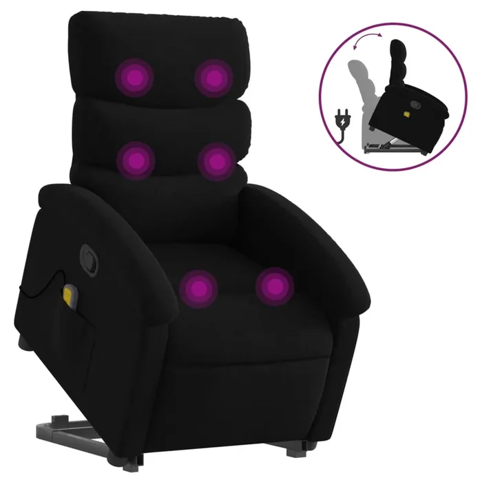 vidaXL Sillón reclinable de masaje elevable tela negro (15)