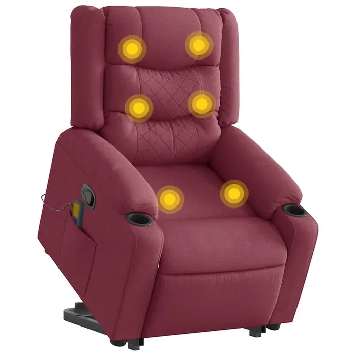vidaXL Sillón reclinable de masaje elevable tela rojo tinto (12)