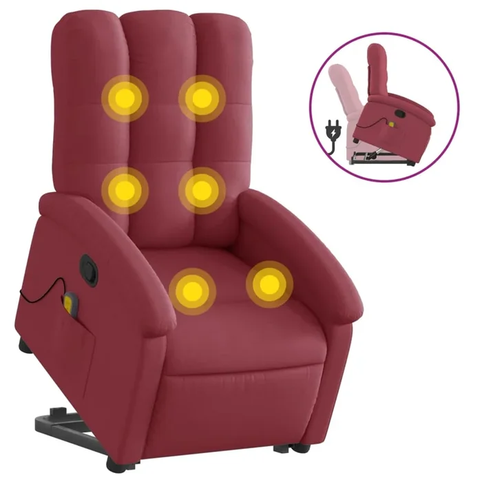 vidaXL Sillón reclinable de masaje elevable tela rojo tinto (4)