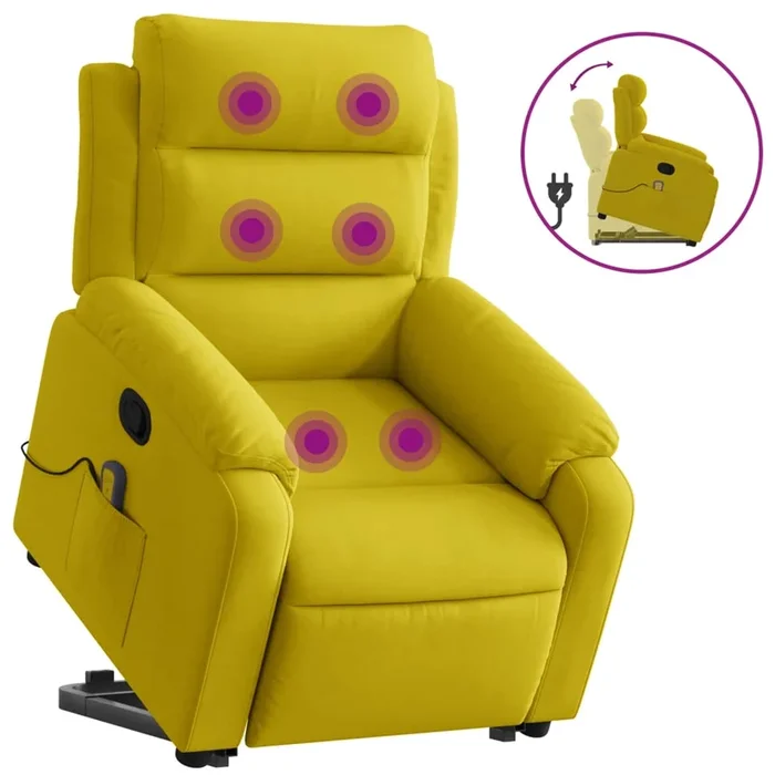 vidaXL Sillón reclinable de masaje elevable terciopelo amarillo (2)