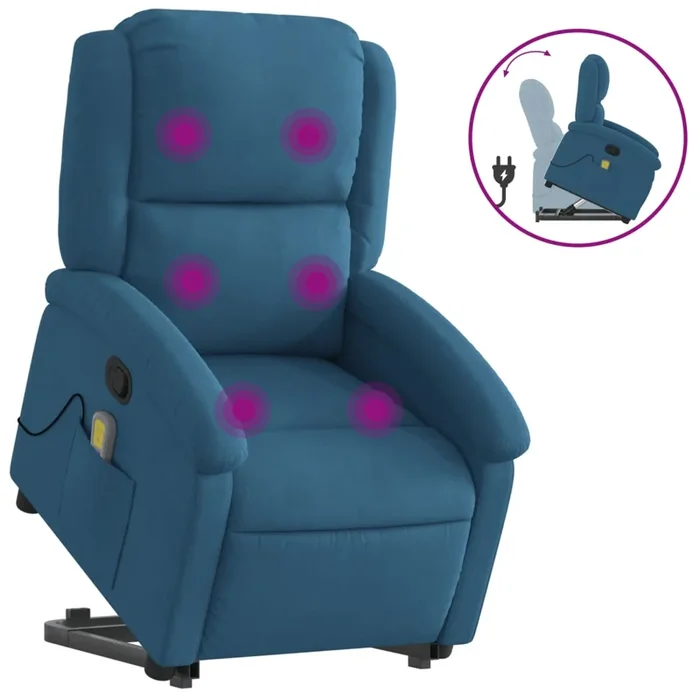 vidaXL Sillón reclinable de masaje elevable terciopelo azul (2)