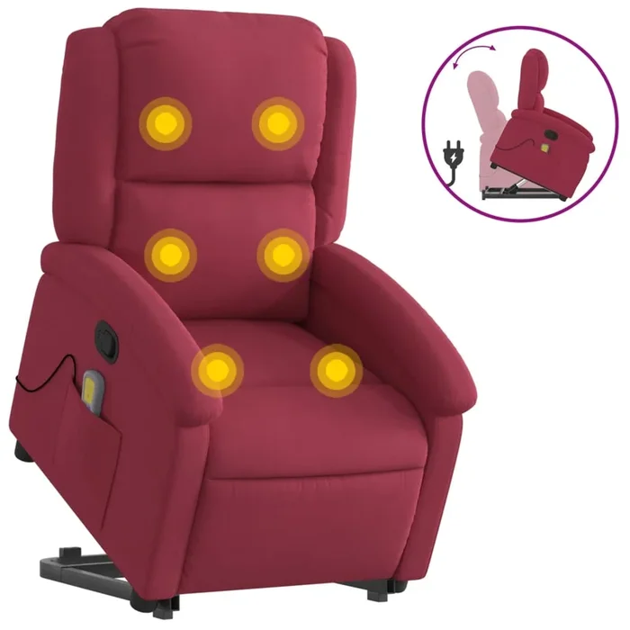 vidaXL Sillón reclinable de masaje elevable terciopelo rojo tinto
