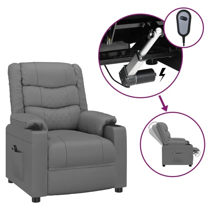 vidaXL Sillón reclinable eléctrico de cuero sintético gris (5)