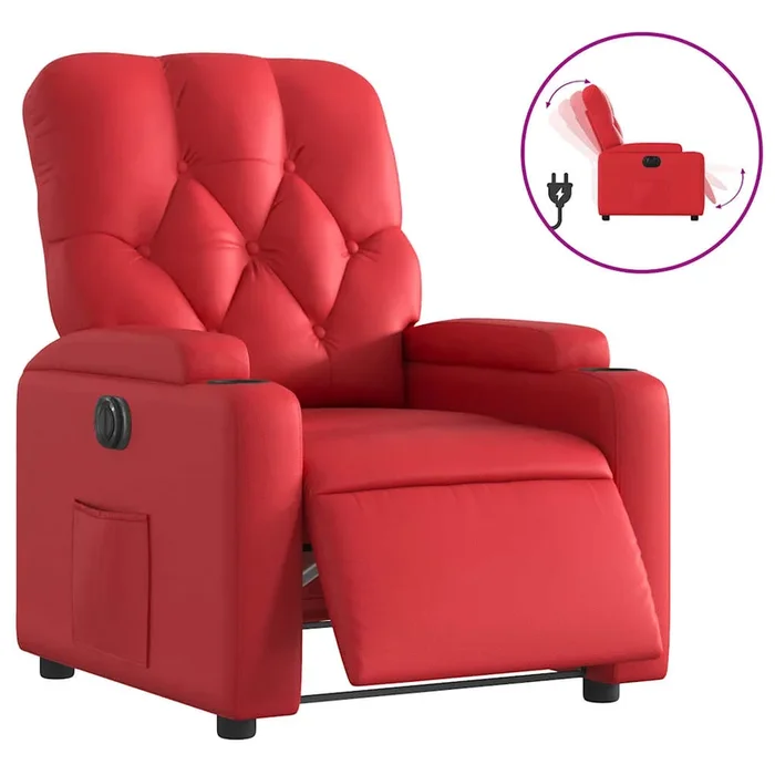 vidaXL Sillón reclinable eléctrico de cuero sintético rojo (12)