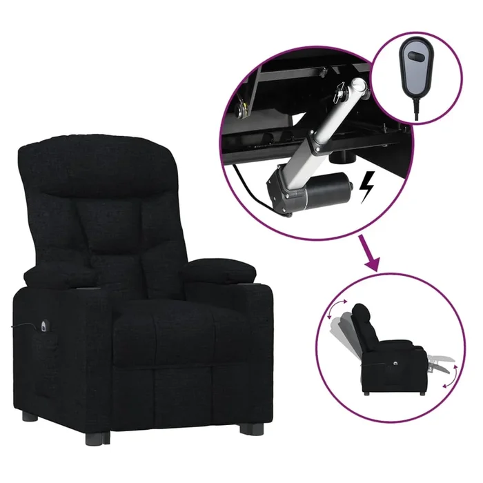 vidaXL Sillón reclinable eléctrico de tela negro (25)