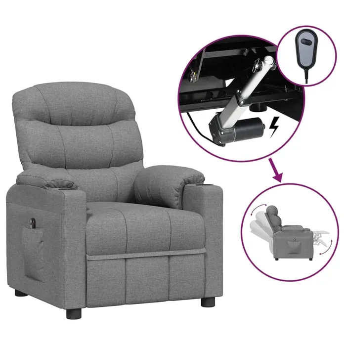 vidaXL Sillón reclinable eléctrico tela gris claro (5)