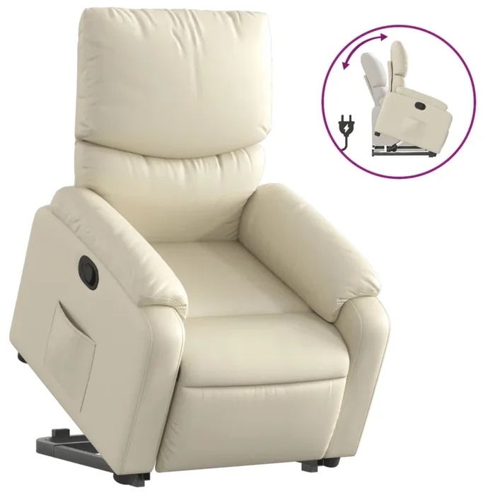 vidaXL Sillón reclinable elevable cuero artificial color crema (11)