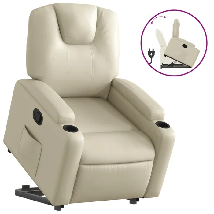 vidaXL Sillón reclinable elevable cuero artificial color crema (8)