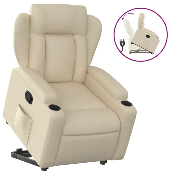 vidaXL Sillón reclinable elevable de tela color crema (8)