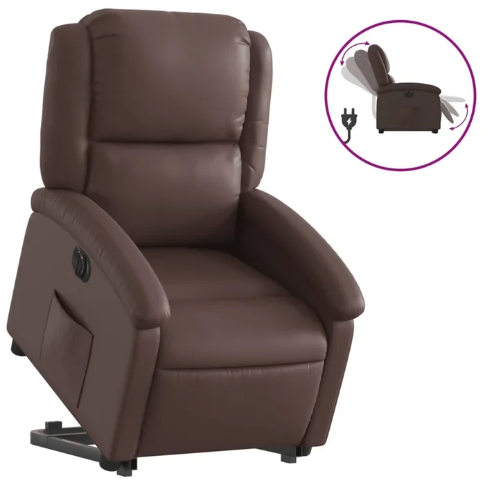 vidaXL Sillón reclinable elevable eléctrico de cuero sintético marrón (11)