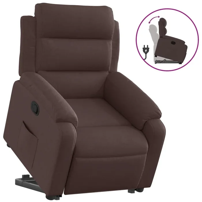 vidaXL Sillón reclinable elevable tela marrón oscuro (17)