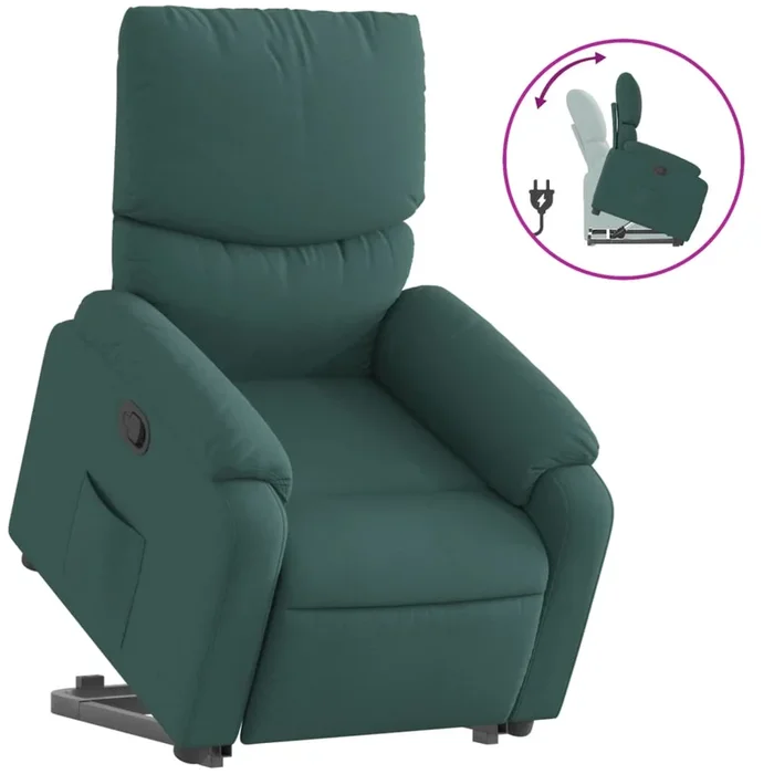 vidaXL Sillón reclinable elevable tela verde oscuro (18)