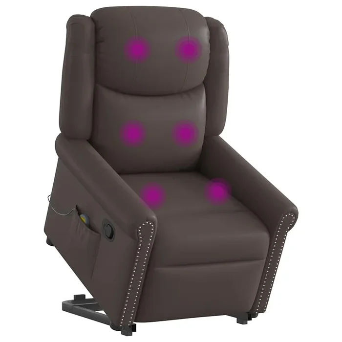 vidaXL Sillón reclinable masaje pie cuero sintético marrón brillante