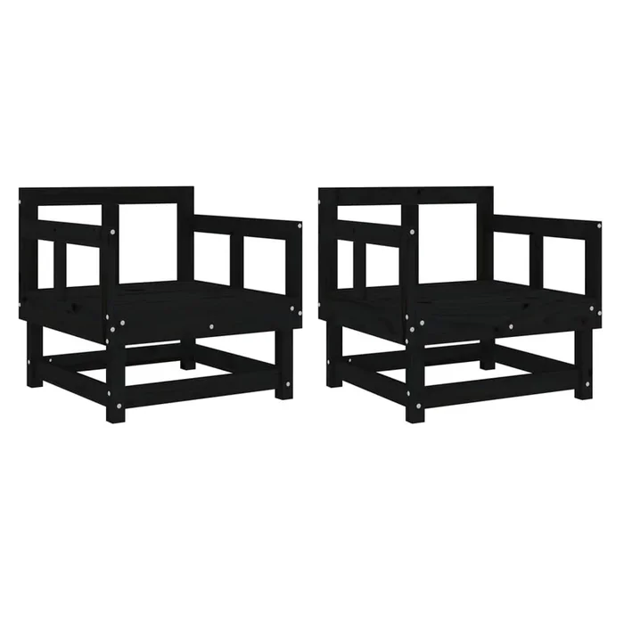 vidaXL Sillones de jardín 2 unidades madera maciza pino negro (3)