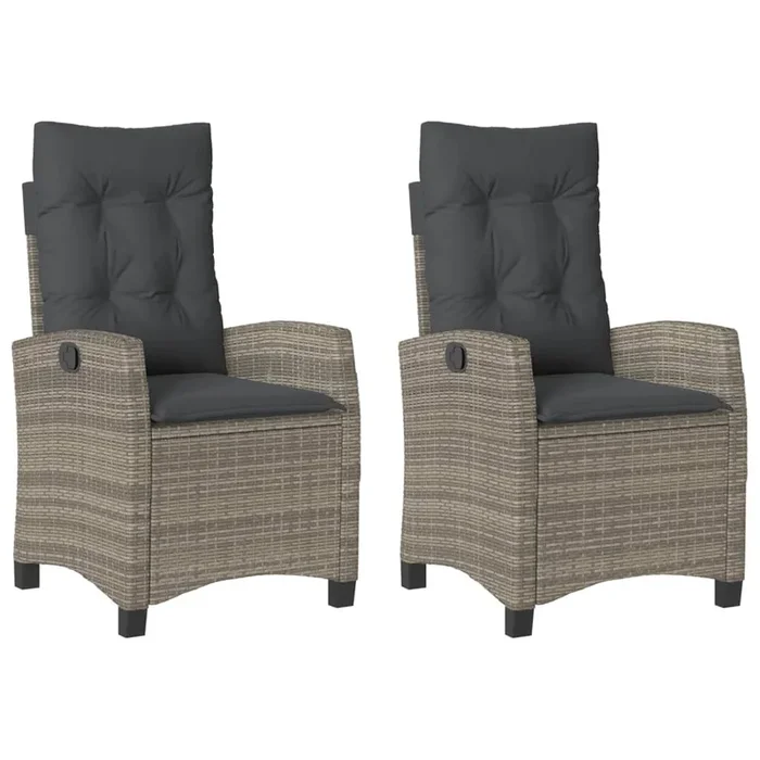 vidaXL Sillones reclinable jardín y cojines 2 uds ratán sintético gris (3)