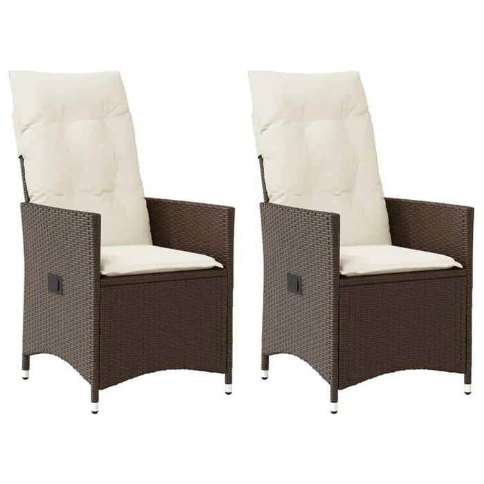 vidaXL Sillones reclinables jardín con cojines marrones 2 uds ratán PE (7)