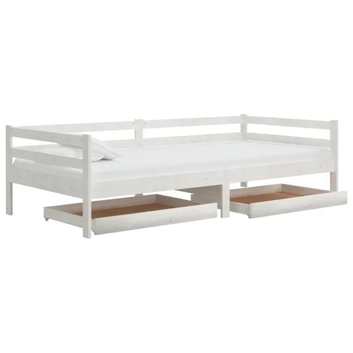 vidaXL Sofá cama con cajones madera de pino maciza blanco 90×200 cm