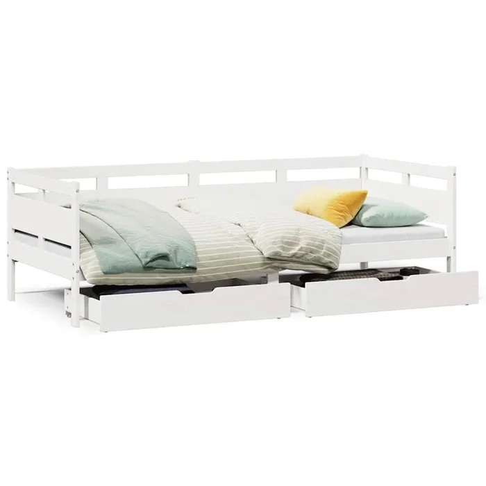 vidaXL Sofá cama con cajones madera maciza de pino blanca 90×190 cm (3)