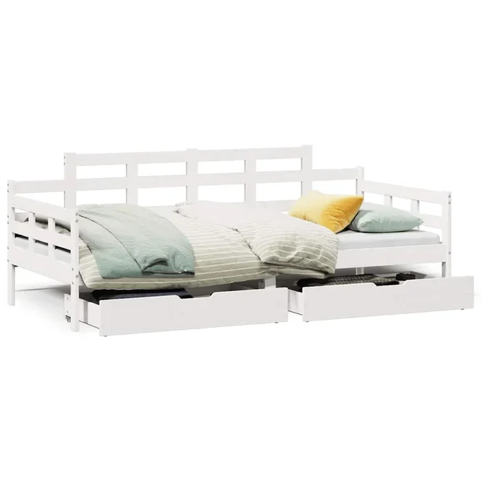 vidaXL Sofá cama con cajones madera maciza de pino blanco 90×200 cm (5)