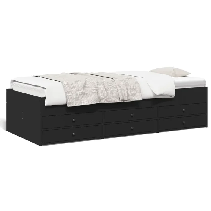 vidaXL Sofá cama con cajones sin colchón negro 90×190 cm (3)