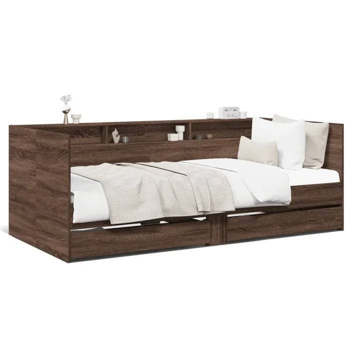 vidaXL Sofá cama con cajones sin colchón roble marrón 75×190 cm (2)