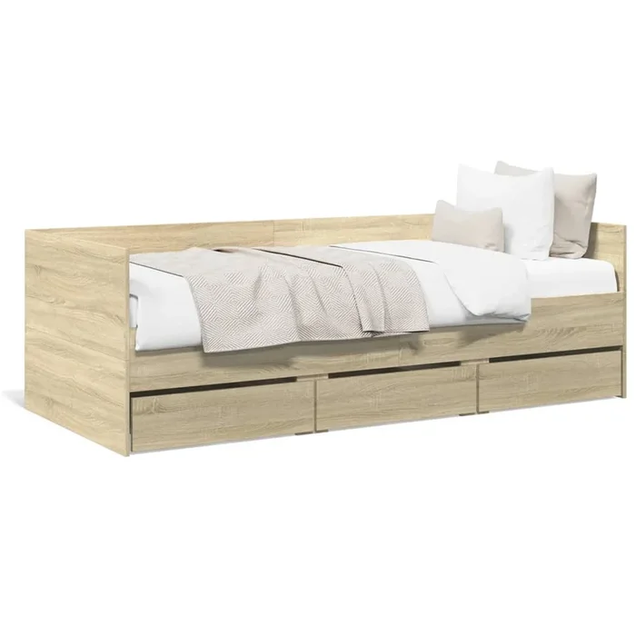 vidaXL Sofá cama con cajones sin colchón roble Sonoma 90×190 cm (2)