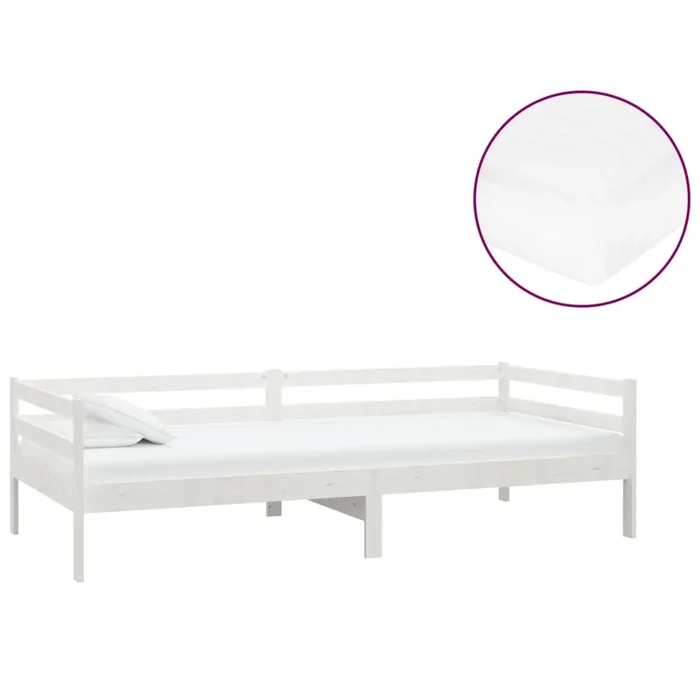 vidaXL Sofá cama con colchón madera de pino maciza blanco 90×200 cm (14)